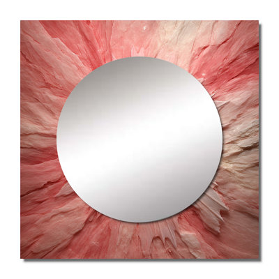 Vintage Ethereal Pink Retro Flower II - Modern Midcentury Square Living Room Wall Mirror Art