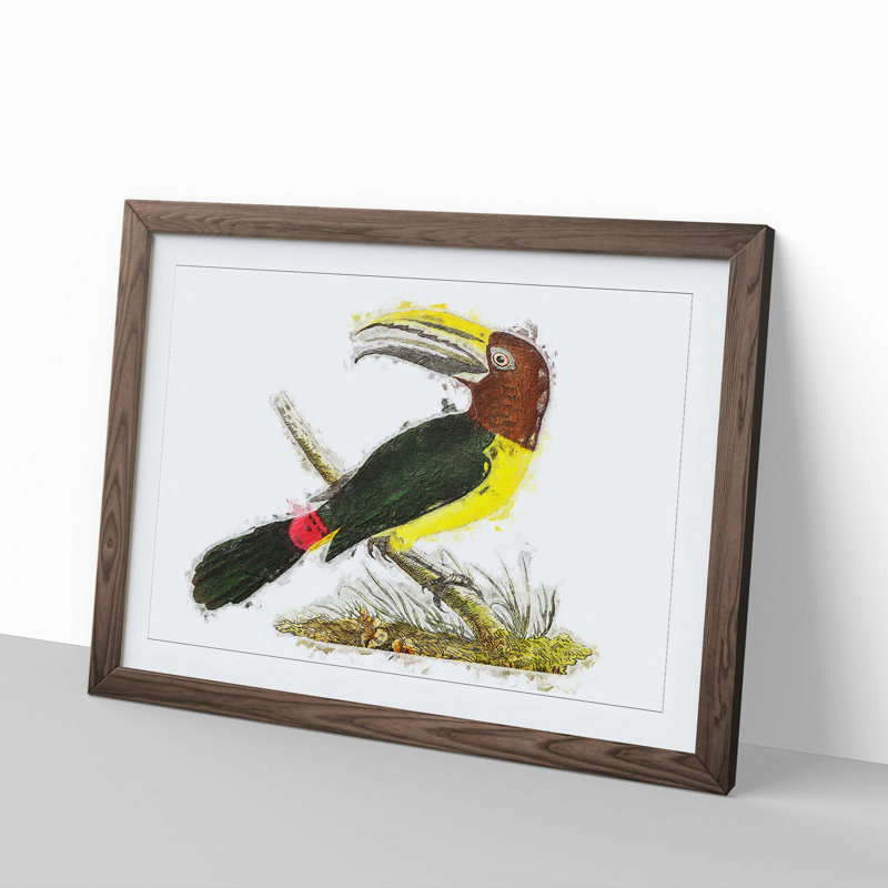 Green Toucan by George Shaw - Picture Frame Painting Print, Walnut Framed, 27cm H x 36cm W x 2cm D