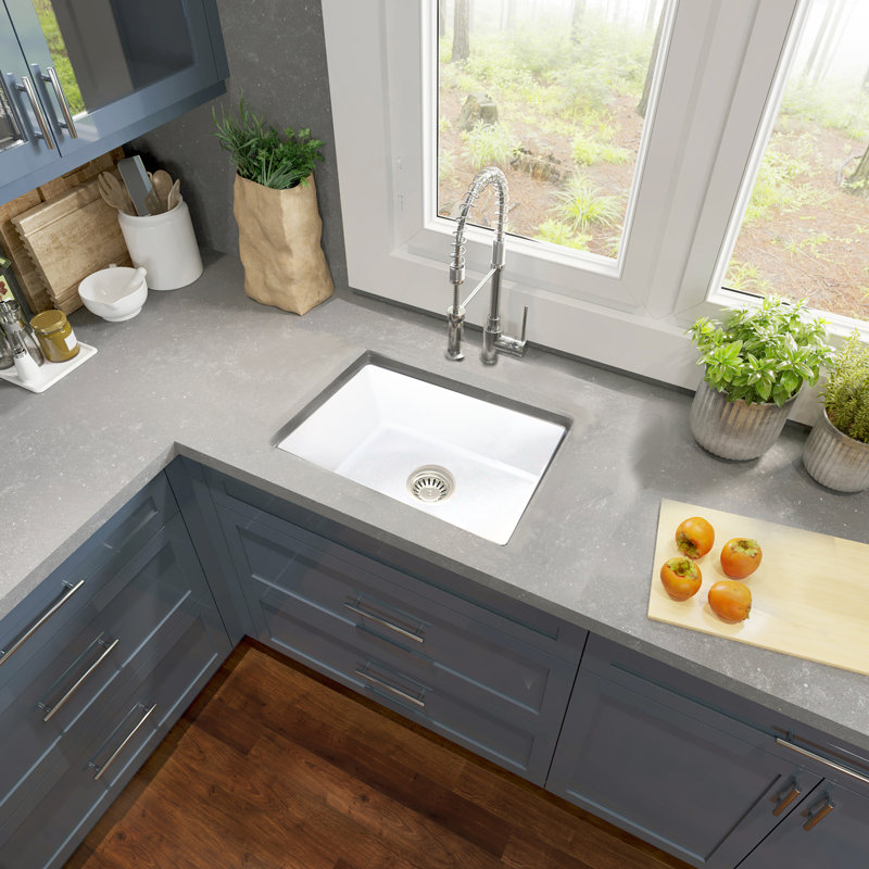 Island 23.5'' L Single Bowl Fireclay Kitchen Sink, White