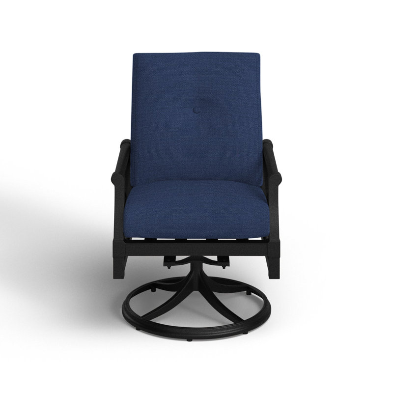 Chaise de patio pivotante avec coussins Andover, Toile bleu marine Sunbrella®, Blanc patiné