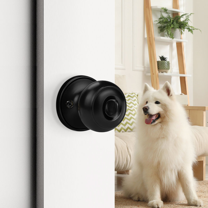 Door Knobs with Round Rosette, Keyless Lock, Black, Privacy (Bed & Bath)