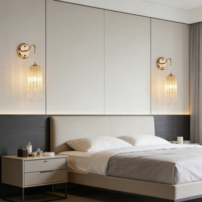 Ensemble de 2 appliques murales en cristal doré, applique murale à pampille de luxe moderne avec base E12, éclairage de meuble-lavabo câblé pour le salon de la salle de bain