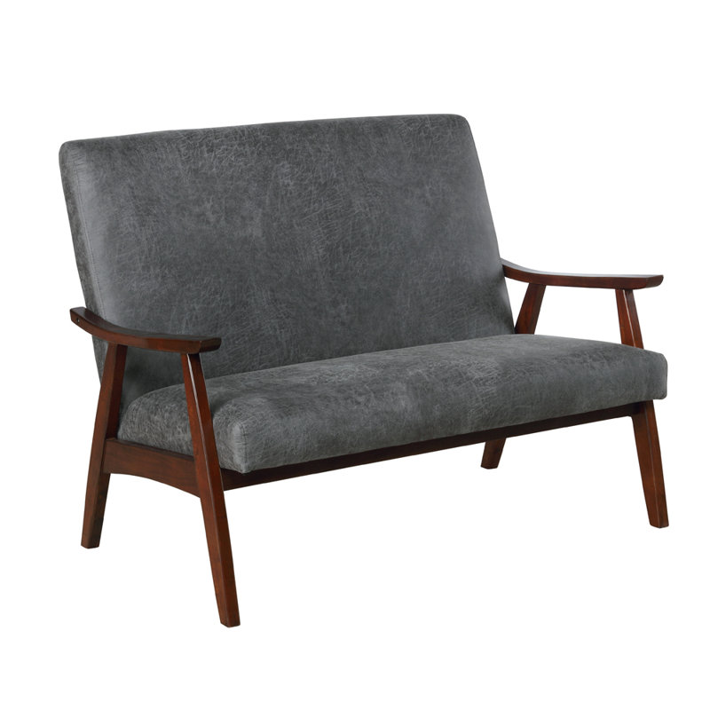 Causeuse avec accoudoirs en similicuir 46,75 po, Similicuir gris foncé, Espresso