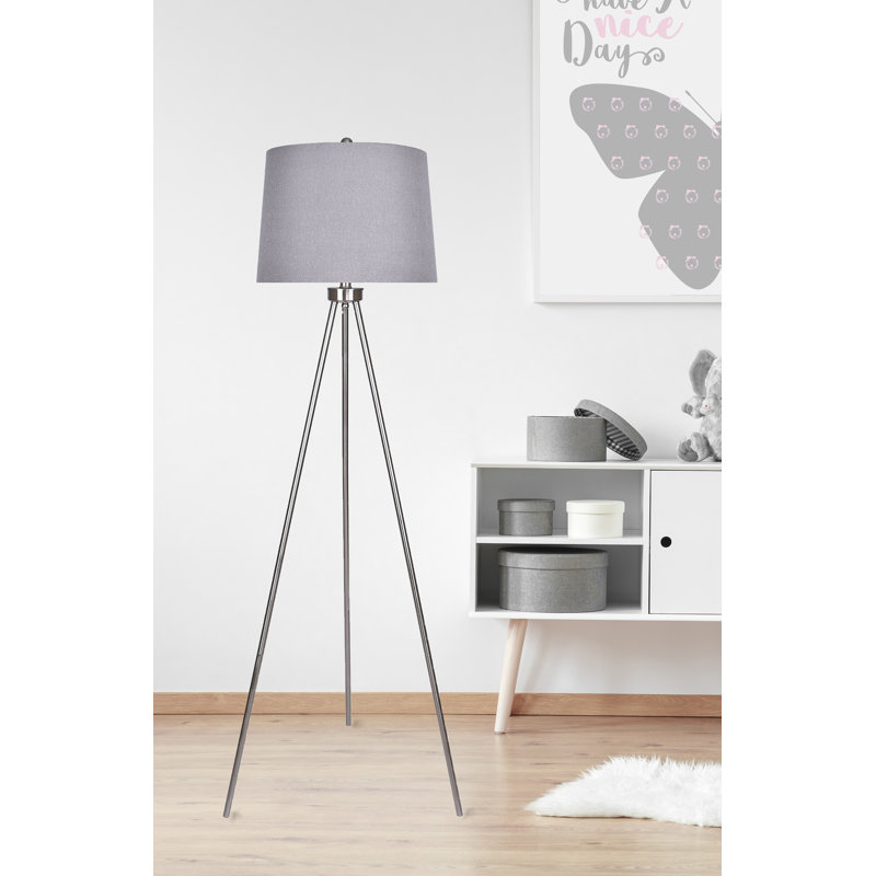 Atasia 61.75'' Tripod Floor Lamp, Gray Linen