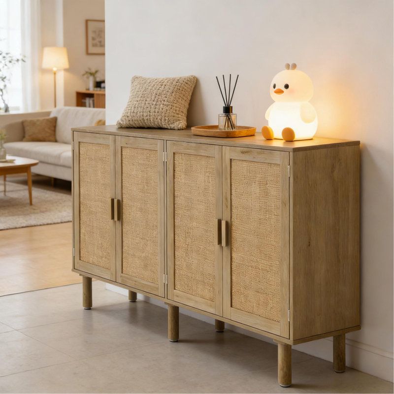 Armoire de rangement en rotin avec charme bohémien et amplement d'espace organisé