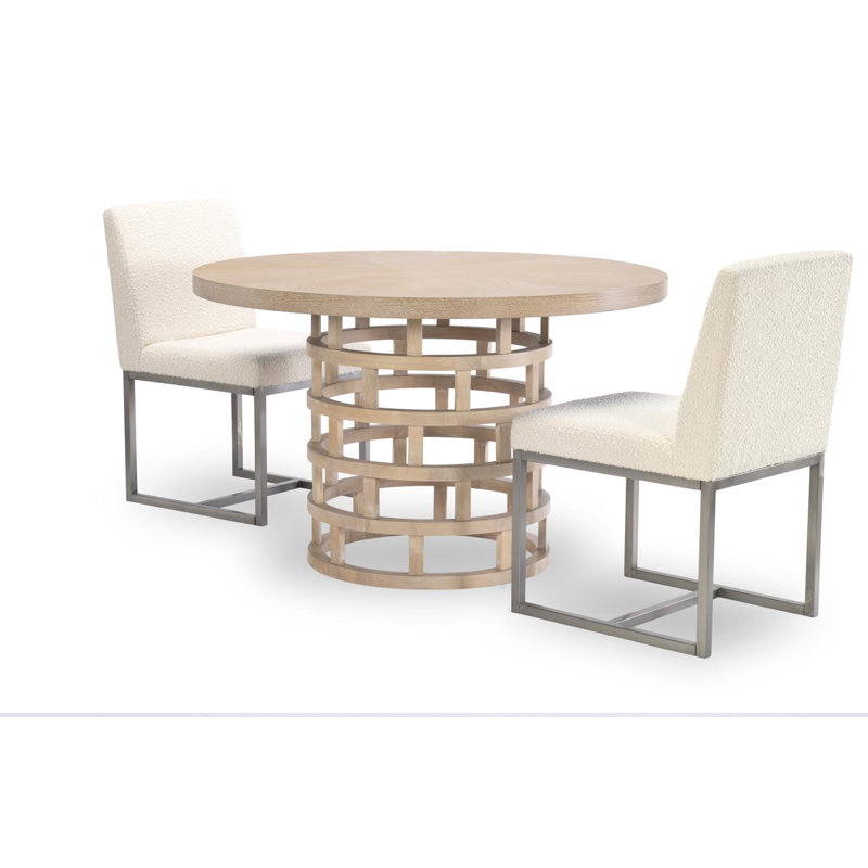 Biscayne Beige and White Round Oak Dining Table