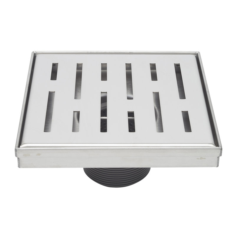 Drain de douche carré 6 "avec grille à motif linéaire décalé, Chrome poli