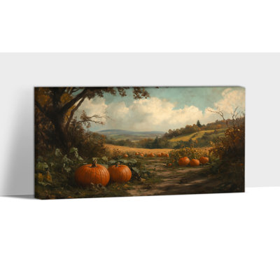 Grande décoration murale d'automne - citrouille champ récolte, art mural sur toile pour le salon, photos de paysage d'automne pour la décoration intérieure, œuvre d'art sur toile tendue encadrée, 30 po x 60 po