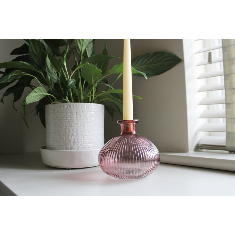 Glass Tabletop Candlestick, Pink