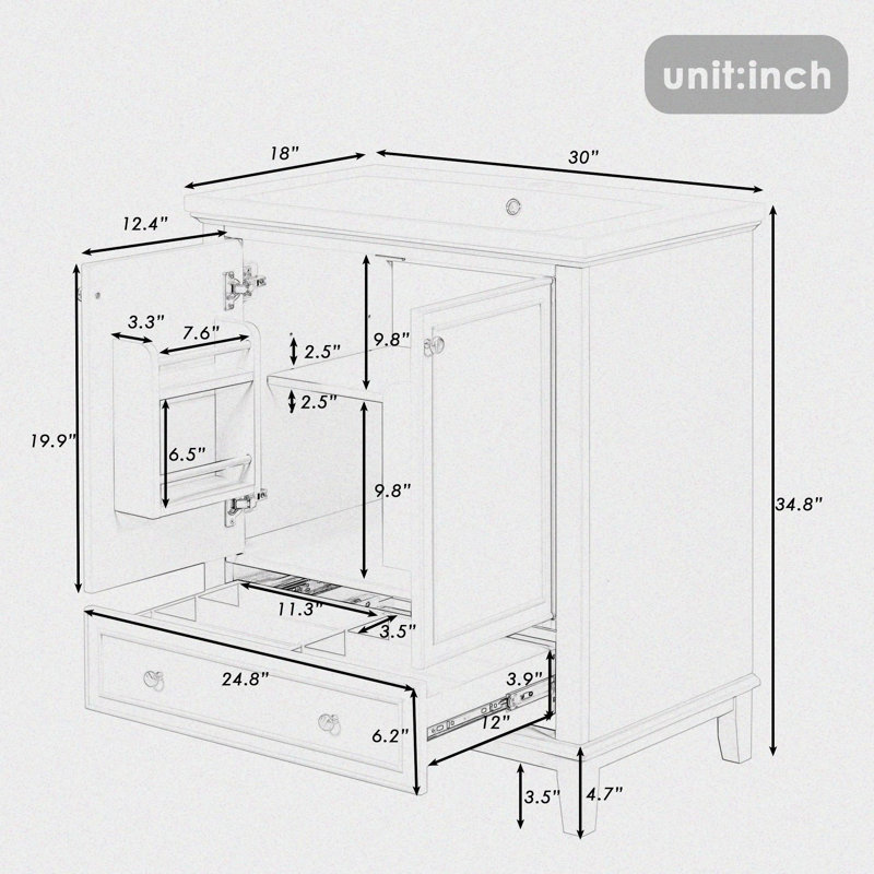 Ensemble de meuble-lavabo simple 30,03 po avec plateau en bois manufacturé Rashena, Blanc
