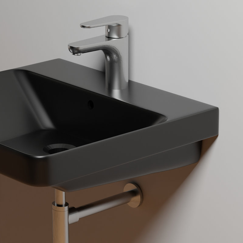 Lavabo de salle de bain rectangulaire encastré en céramique avec trop-plein 18,1 po WS Bath Collections, Simple, Noir mat