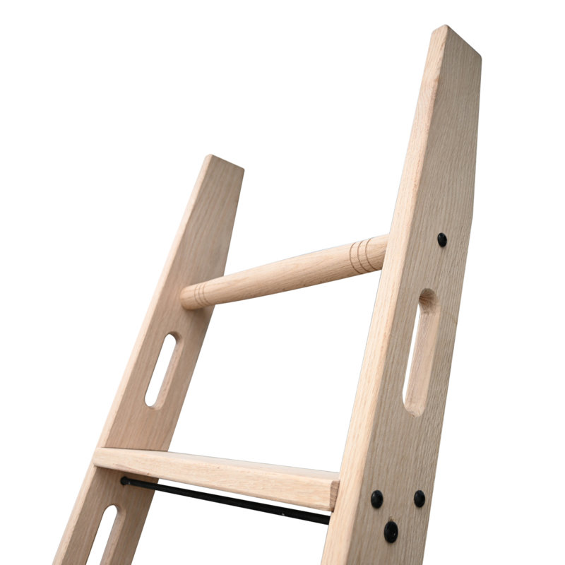 Natural Knotty Oak Wood Sliding Library Sliding Step Ladder Rolling Ladder With Removable Hardware, 13.2ft, 87''