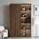 Vitrine en verre noyer de style vintage 62,99 ", ensemble double armoire double, avec éclairage DEL