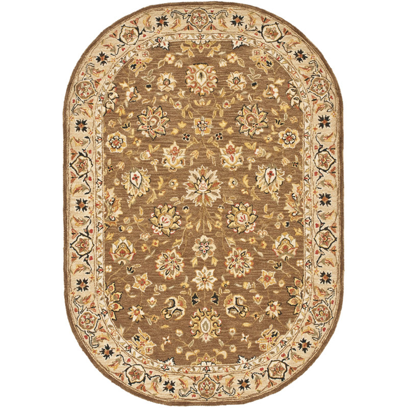 Hollander Hand-Hooked Wool Brown/Ivory Area Rug, Oval 7'6" x 9'6"