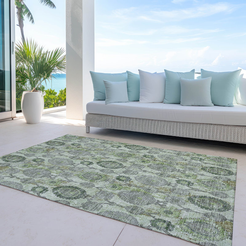 Malchow Washable Damask Indoor / Outdoor Rug, Rectangle 8' x 10'