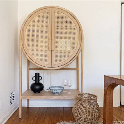 Light Luxury Retro Woven Rattan Accent Cabinet