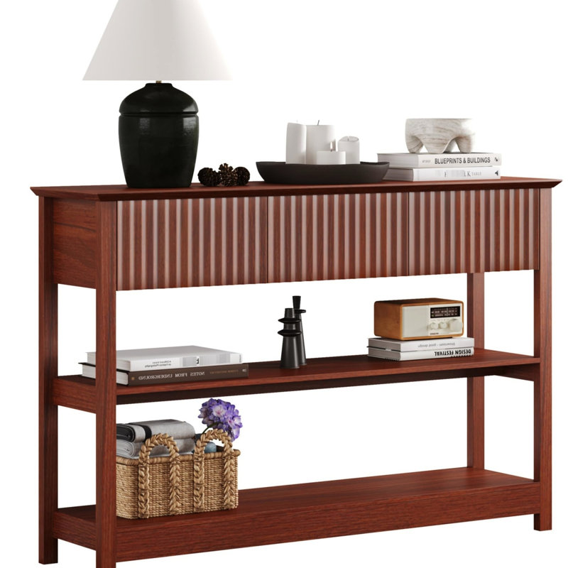 Table de 47 couloirs cannelés avec compartiments doubles, largeur 12,11 po, couleur cerise, rangement minimaliste 46,19 po, tiroirs doubles, agencement de couleurs