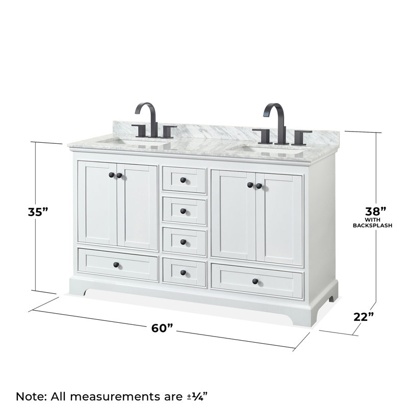 Ensemble de meuble-lavabo double 60 "avec miroir Deborah, Blanc, Noir mat