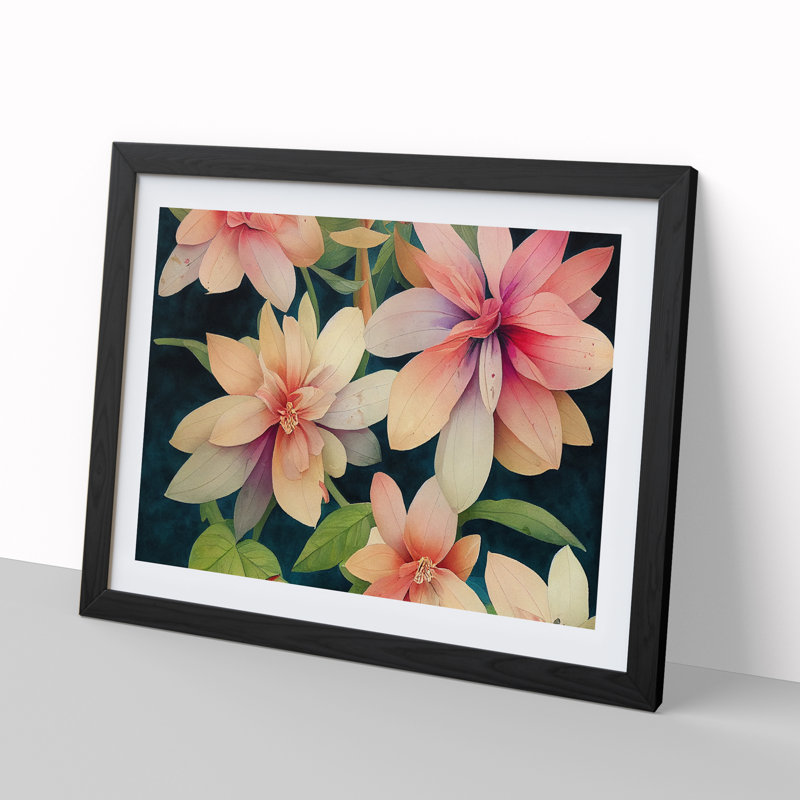 Dreamlike Watercolour Flowers - Single Picture Frame Painting, 46cm H x 64cm W x 2cm D, Black