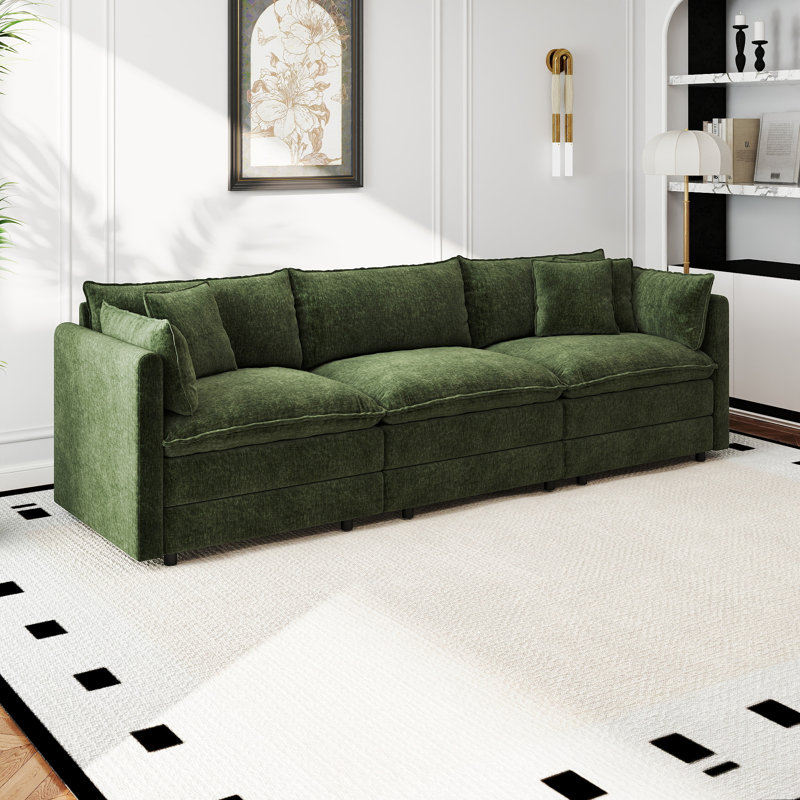 Canapé en chenille moderne, H 33,85 po x l 112,20 po x P 35,82 po, 3, Vert