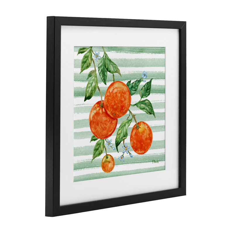 Reproduction sous verre de vigne orange juteuse, design par Paul Brent, H 13 po x l 13 po, Cadre noir minuit