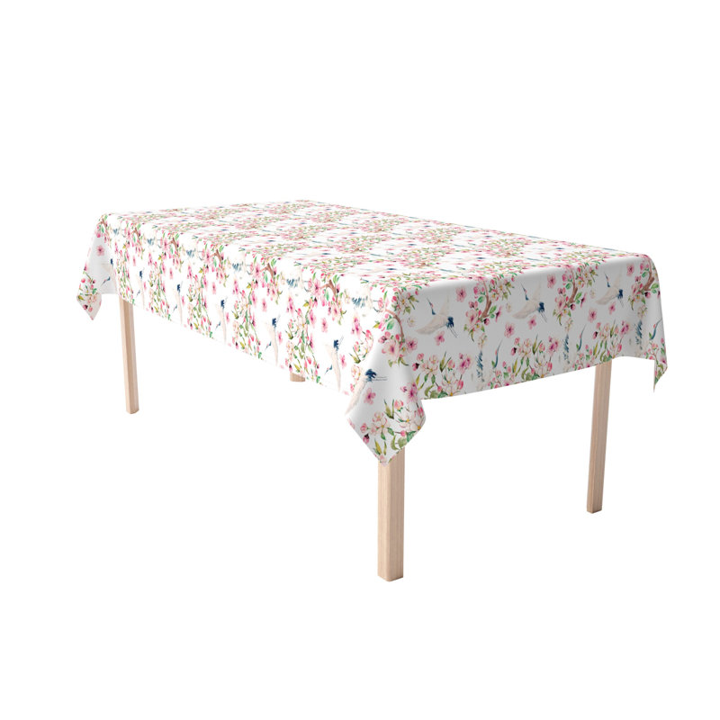 Fabric Textile Products, Inc. Rectangular Tablecloth, 100% Cotton, Cranes & Pink Flowers, 120" x 60"