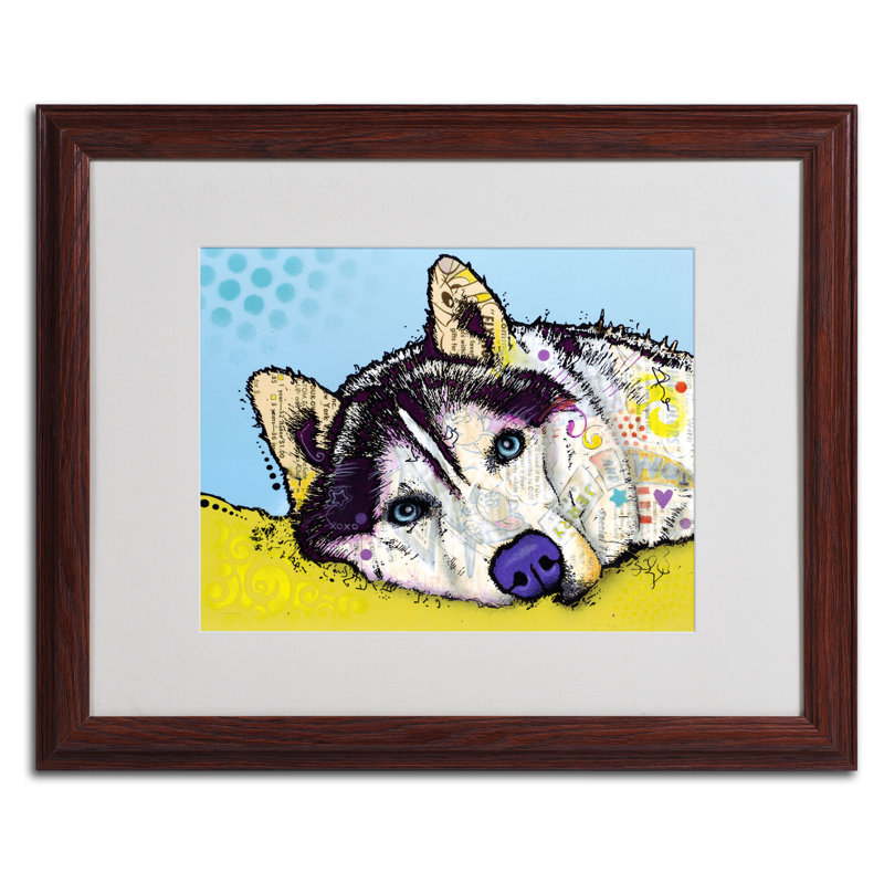 « sibérie husky ii », impression, H 16 po x l 20 po x P 0,5 po, Encadrement grain de bois, Blanc