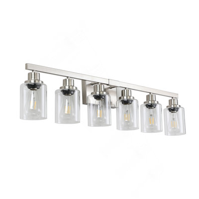 Luminaire de meuble-lavabo moderne de 37 po à 6 lumières avec abat-jour en verre transparent pour éclairage de salle de bain, de meuble-lavabo et de vestiaire (ampoules non incluses)