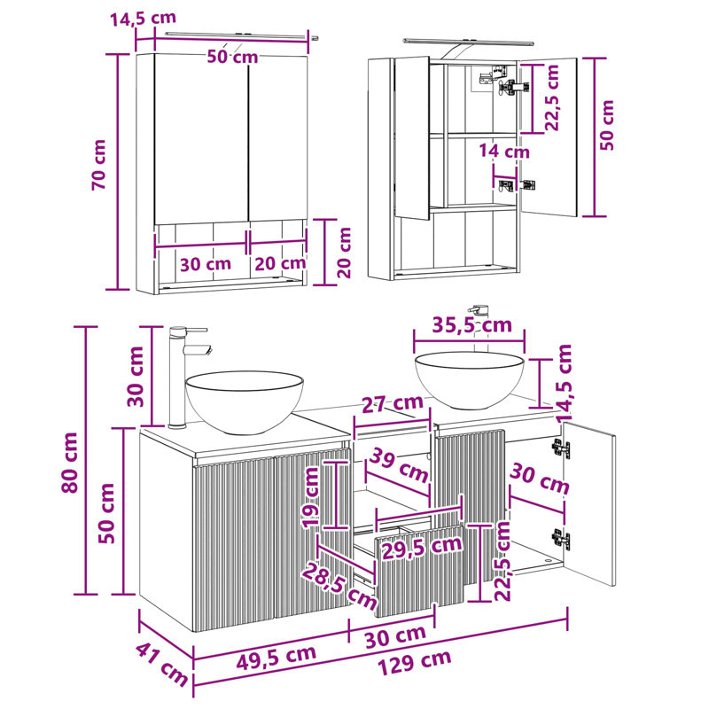 Vanity & Mirror Set, Smoked Oak