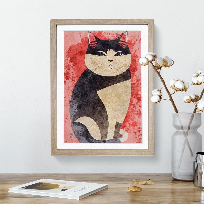 Fat Cat - Single Picture Frame Print, 64cm H x 46cm W x 2cm D, Oak