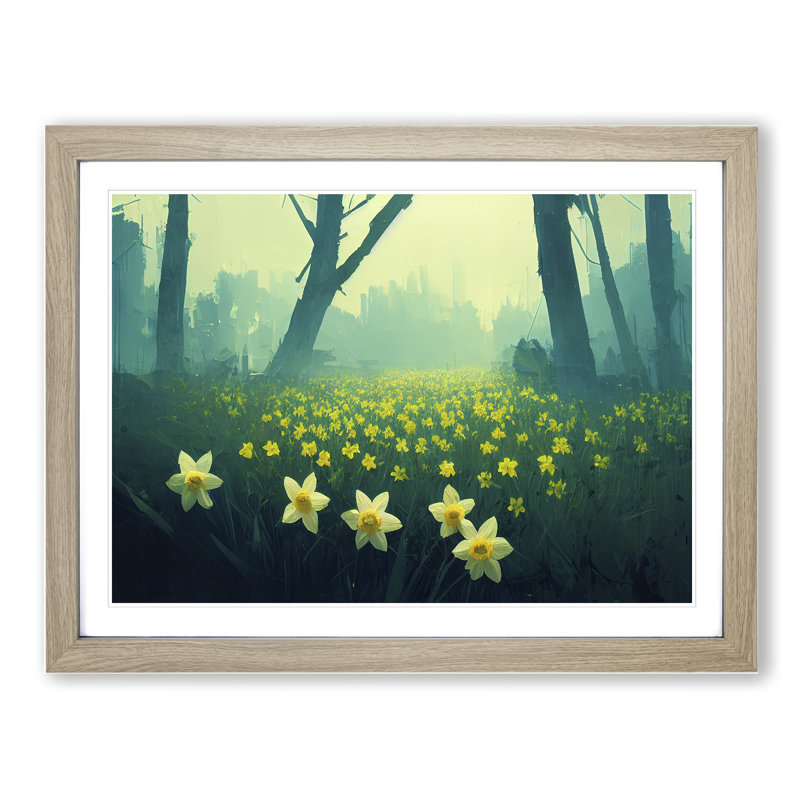 Daffodil Flower Field - Framed Print, 46cm H x 64cm W x 2cm D, Oak