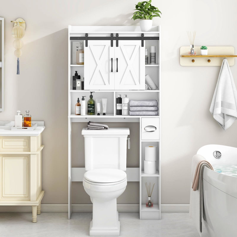 Over The Toilet Storage Cabinet with Sliding Doors, White