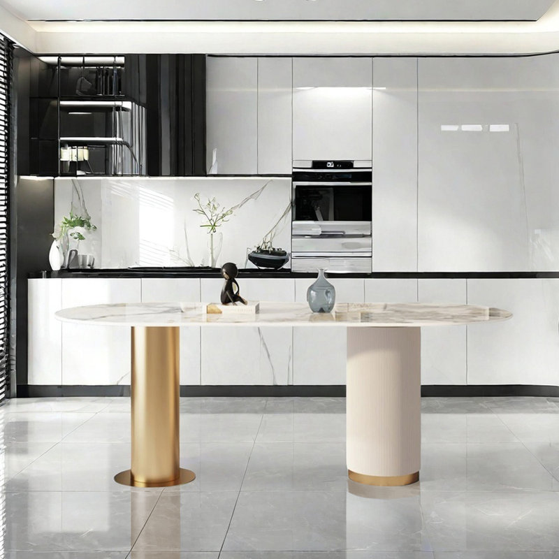 Modern light luxury simple oval dining table, 29.5"H x 70.9"L x 35.4"W