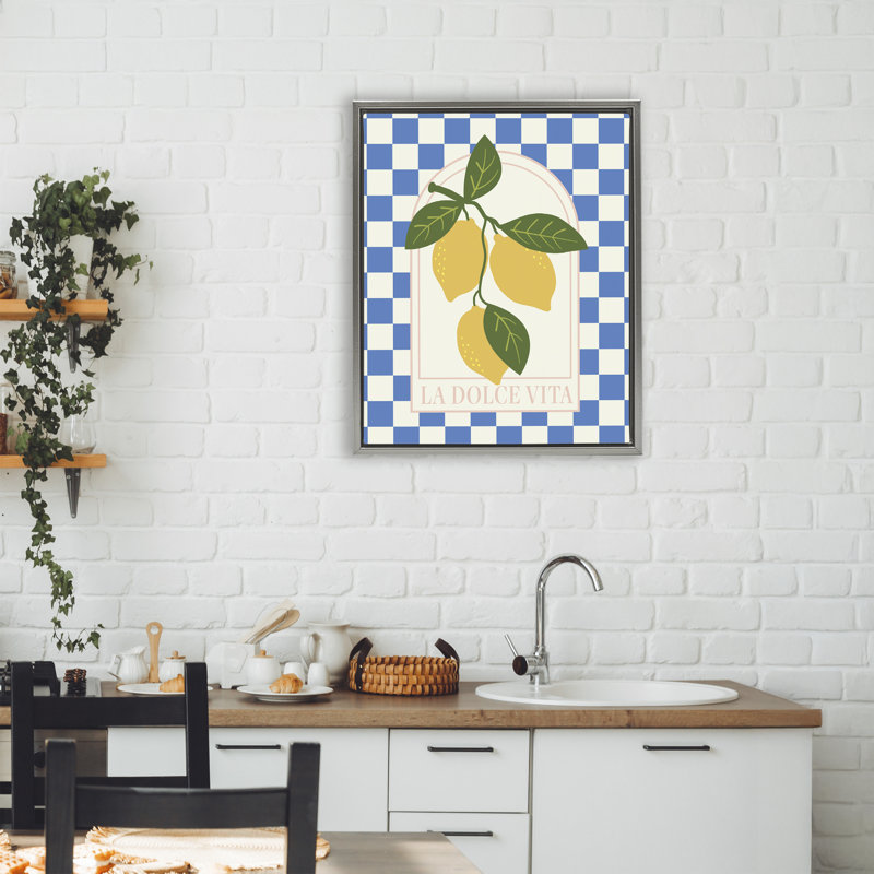 Cadre flottant à carreaux Vibrant Summer Lemons, design par Emily Dumas, H 21 po x l 17 po, Cadre flottant gris lustré
