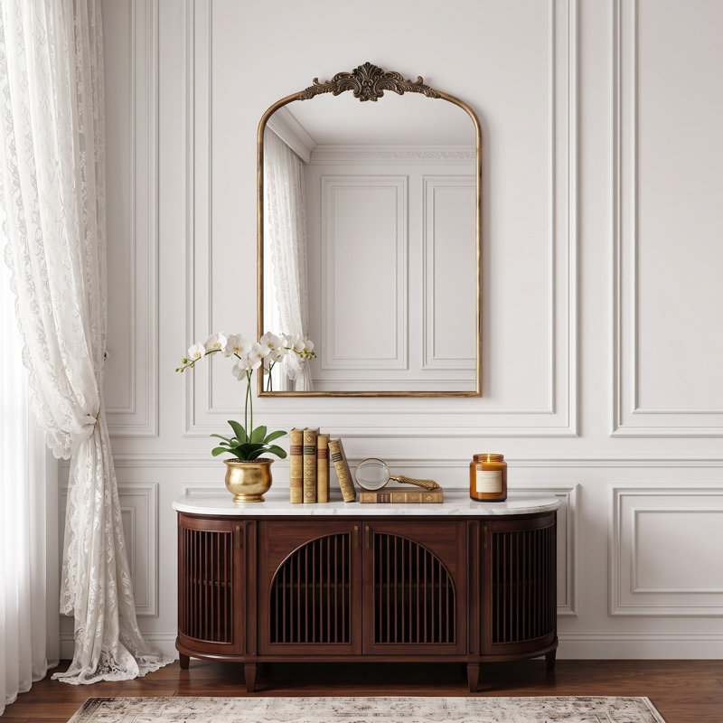 Iron Frame Arch Mirror, Black Gold