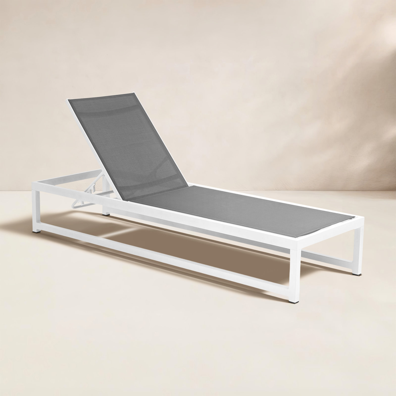 79" Long Reclining Single Chaise with Cushions, Gray, White