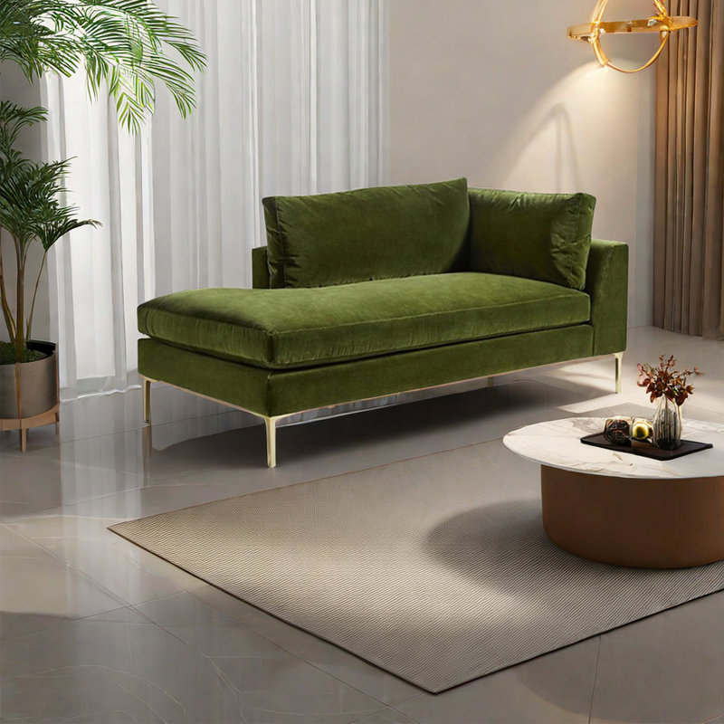 Fauteuil inclinable à haute élasticité en velours léger de style luxueux, Accoudoir à droite (vu de face), Olive