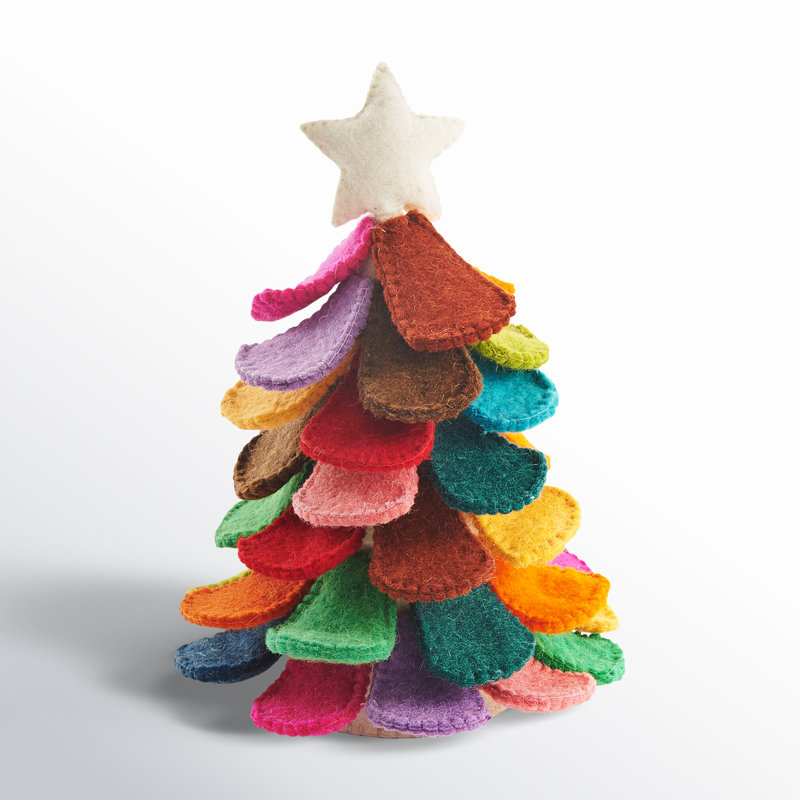 Handmade Multicolor Tabletop Christmas Tree in Hand Felted Wool