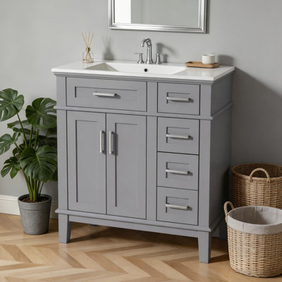 30" Modern Bathroom Vanity With Ceramic Sink