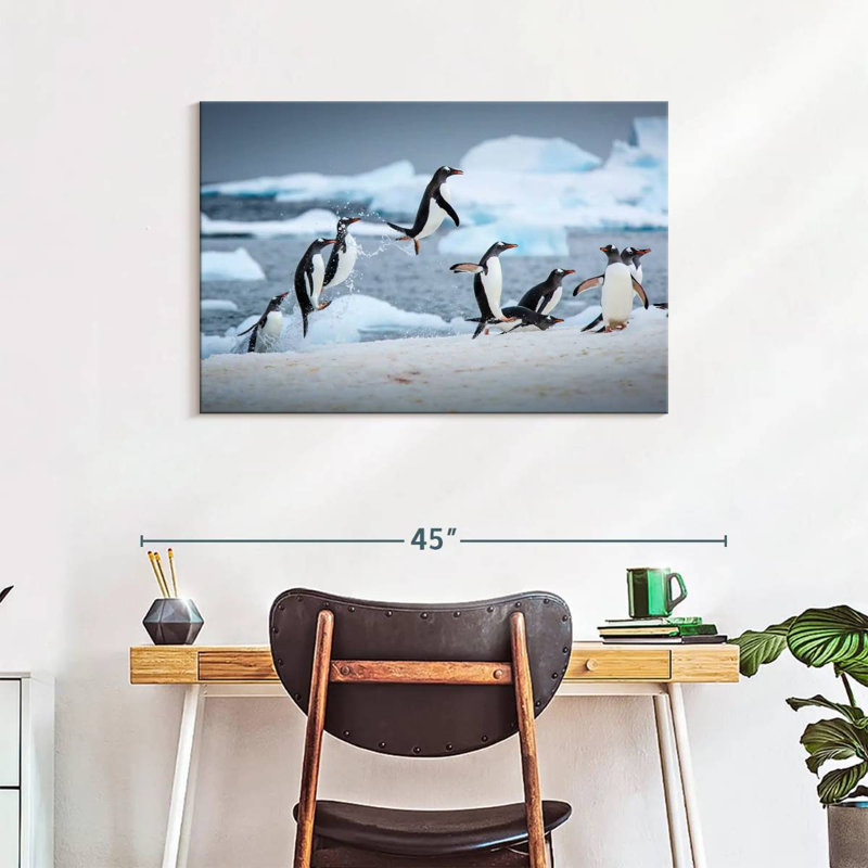 Pingouins sautant sur la glace, H 24 po x l 36 po