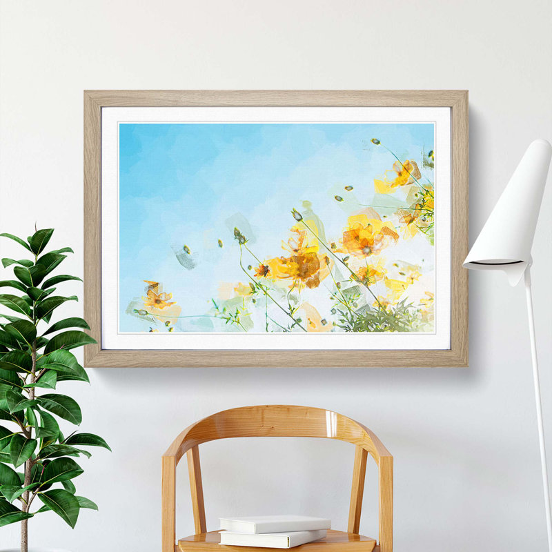 Yellow Flowers in Abstract - Picture Frame Graphic Art Print, Oak, 50cm H x 76cm W x 2cm D