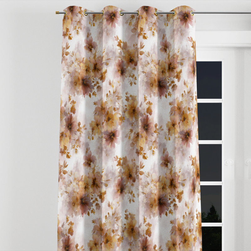 Country Farmhouse Curtain panels - Floral Boudy Grommet Curtain - 1 Panel, Gold Grommets, 52" W x 84" L
