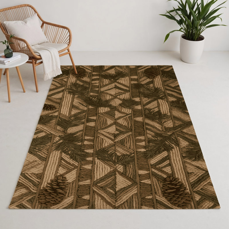 Tapis d'intérieur et d'extérieur brun Botanical, Rectangulaire 3 pi x 5 pi