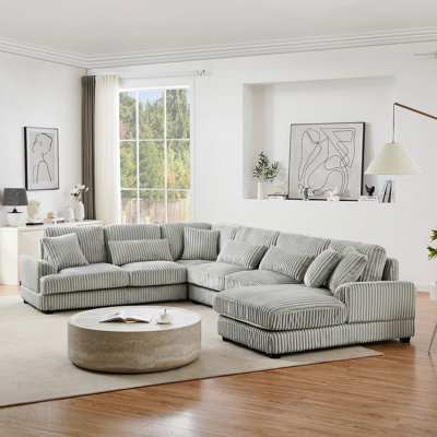 Canapé modulaire surdimensionné de 129 po en forme de U Canapé-lit moderne recouvert de velours côtelé doux avec une chaise longue pour le salon