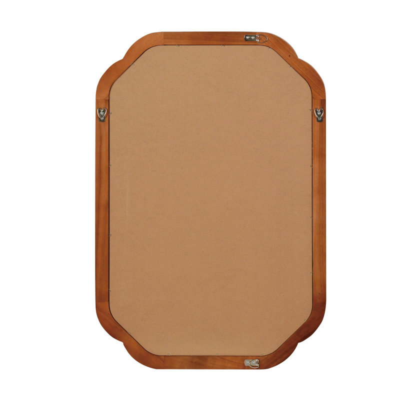 Yellowish Brown Color 24" x 36" Solid Wood Frame Rounded Corner Decorative Mirror, For Bedroom, Bathroom, Living Room, Entryway