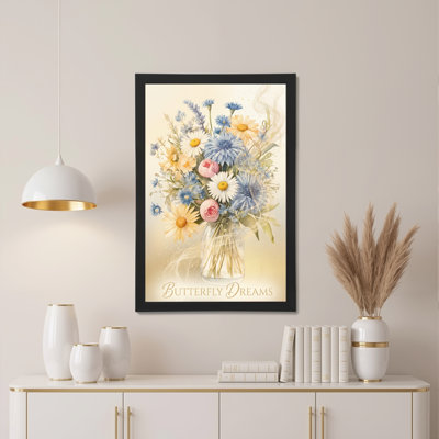 «Butterfly Dreams Floral Bouquet», ensemble de 1 reproduction d'art sur toile tendue