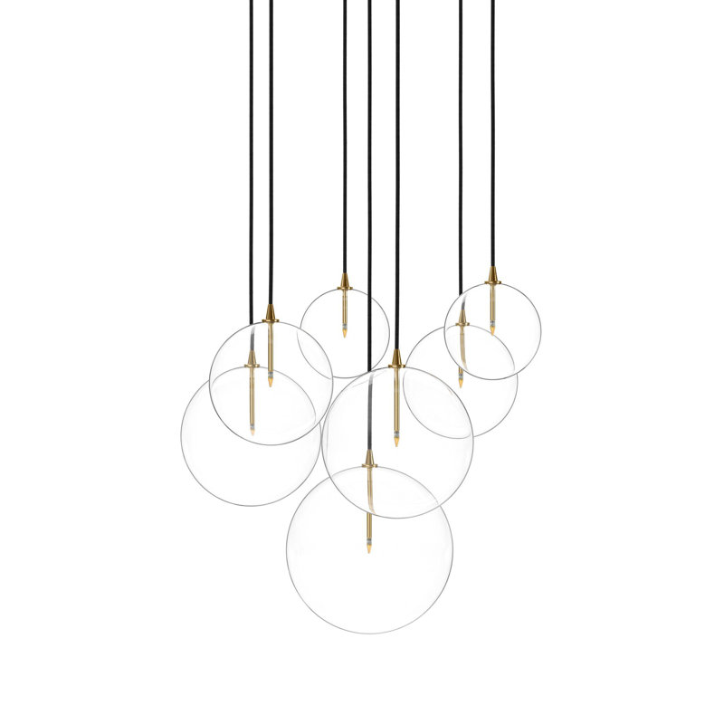 Cluster 7 - Light Chandelier, Burnished Brass, Clear Symmetrical