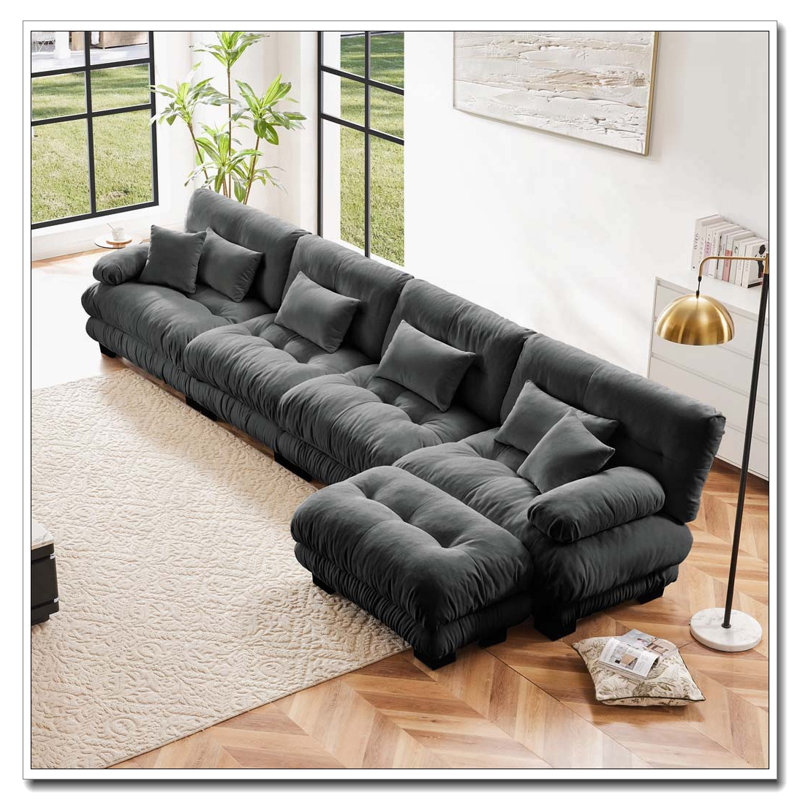 Canapé Cloud, canapé en chenille, Gris + 4 sièges + 1 fauteuil