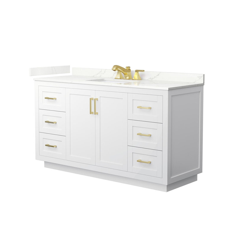 Miranda 60" Freestanding Single Bathroom Vanity with Quartz Top, Giotto Quartz, White, Brushed Gold