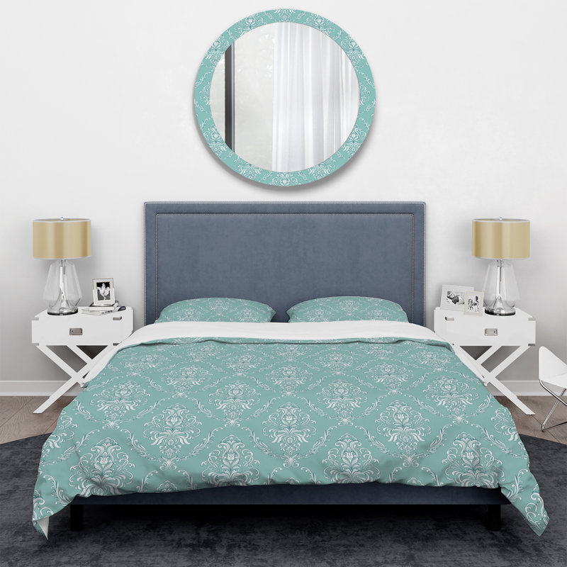 Damas vert - ensemble de housse de couette abstrait - microfibre de polyester